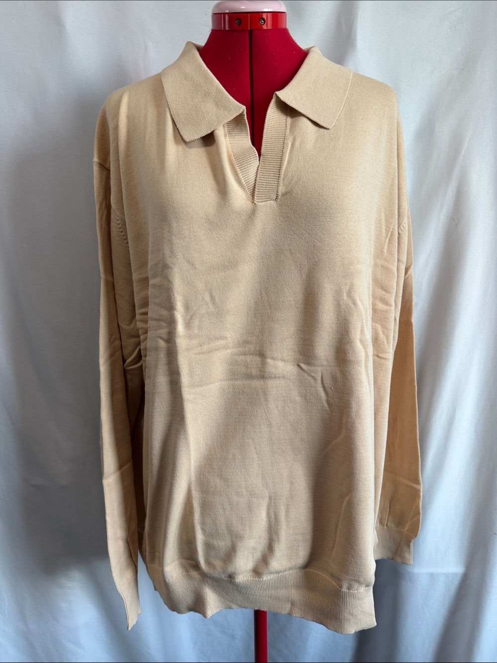 Men's Collared V-Neck Sweater in Beige